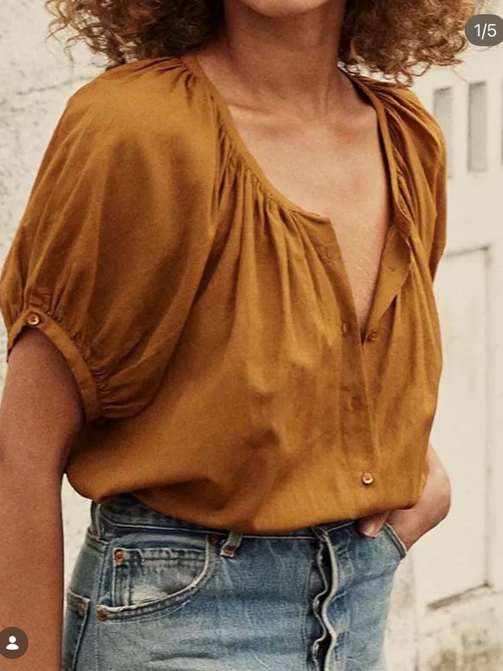 Doen June Top Foxtail 🦊 Short Puff-Sleeve Button Blouse - Picture 6 of 6